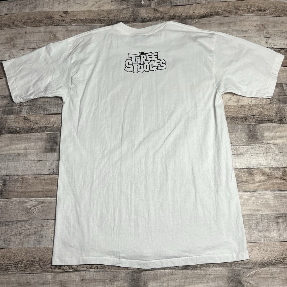 Three Stooges Shirt Size XL White 90s Curly Larry Moe Funny Tee Door Peeking - Picture 2 of 8